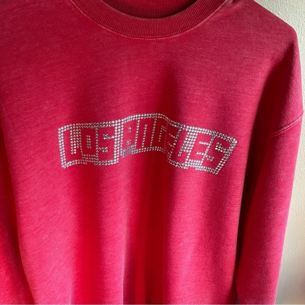 Los Angeles Blingy Crewneck Oversized Heavyweight Sweatshirt. Red Heather. Small - Picture 6 of 9